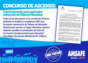 LOGRO PARITARIO: SE INCORPORA A MAESTROS/AS DE TALLERES DE EDUCACIÓN MANUAL PARA EL CONCURSO DE ASCENSO A CARGOS DIRECTIVOS.