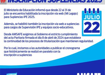 CARGOS Y HORAS IPE. INSCRIPCIÓN SUPLENCIAS 2025