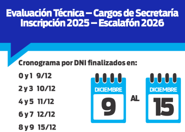 AMSAFE INFORMA: CRONOGRAMA DE LA EVALUACIÓN TÉCNICA PARA SUPLENCIAS DE CARGOS DE SECRETARÍA – INSCRIPCIÓN 2025 / ESCALAFÓN 2026